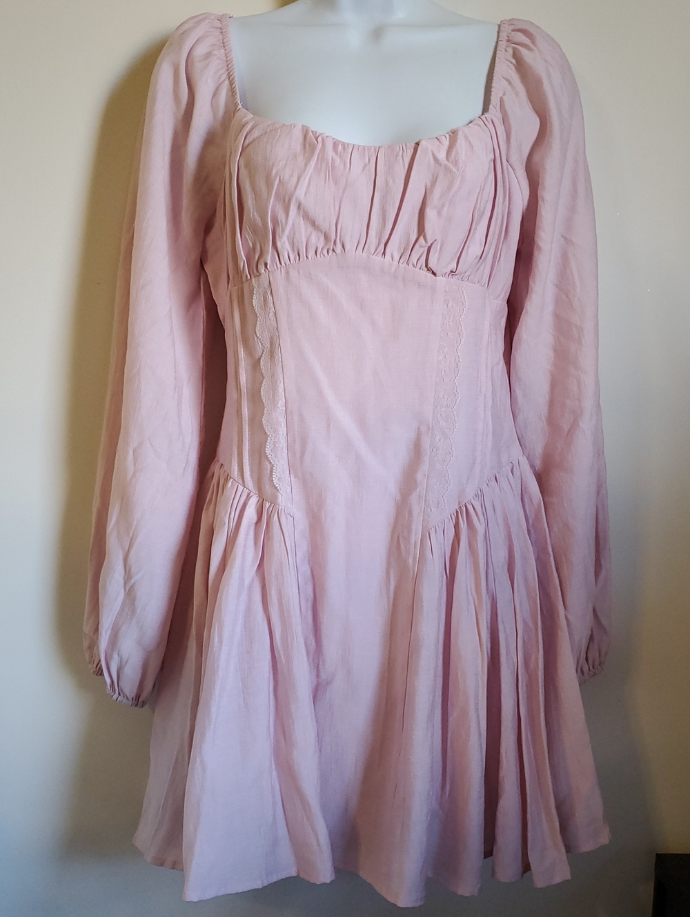 All in Favor Light Pink Long Sleeve Empire-Waist Dress